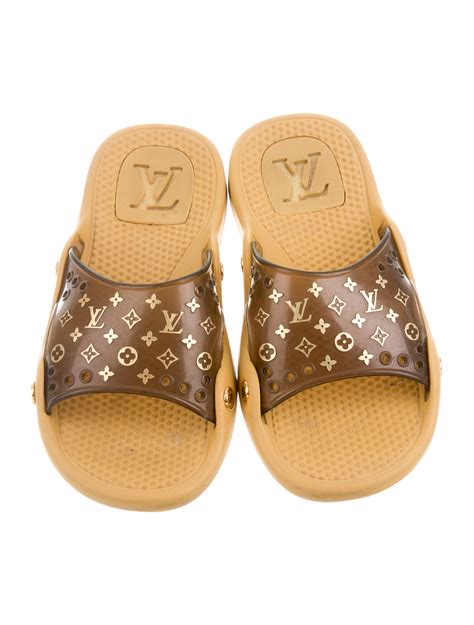 louis vuitton gold brown sandals with monogram insole|louis vuitton sunshine sandals.